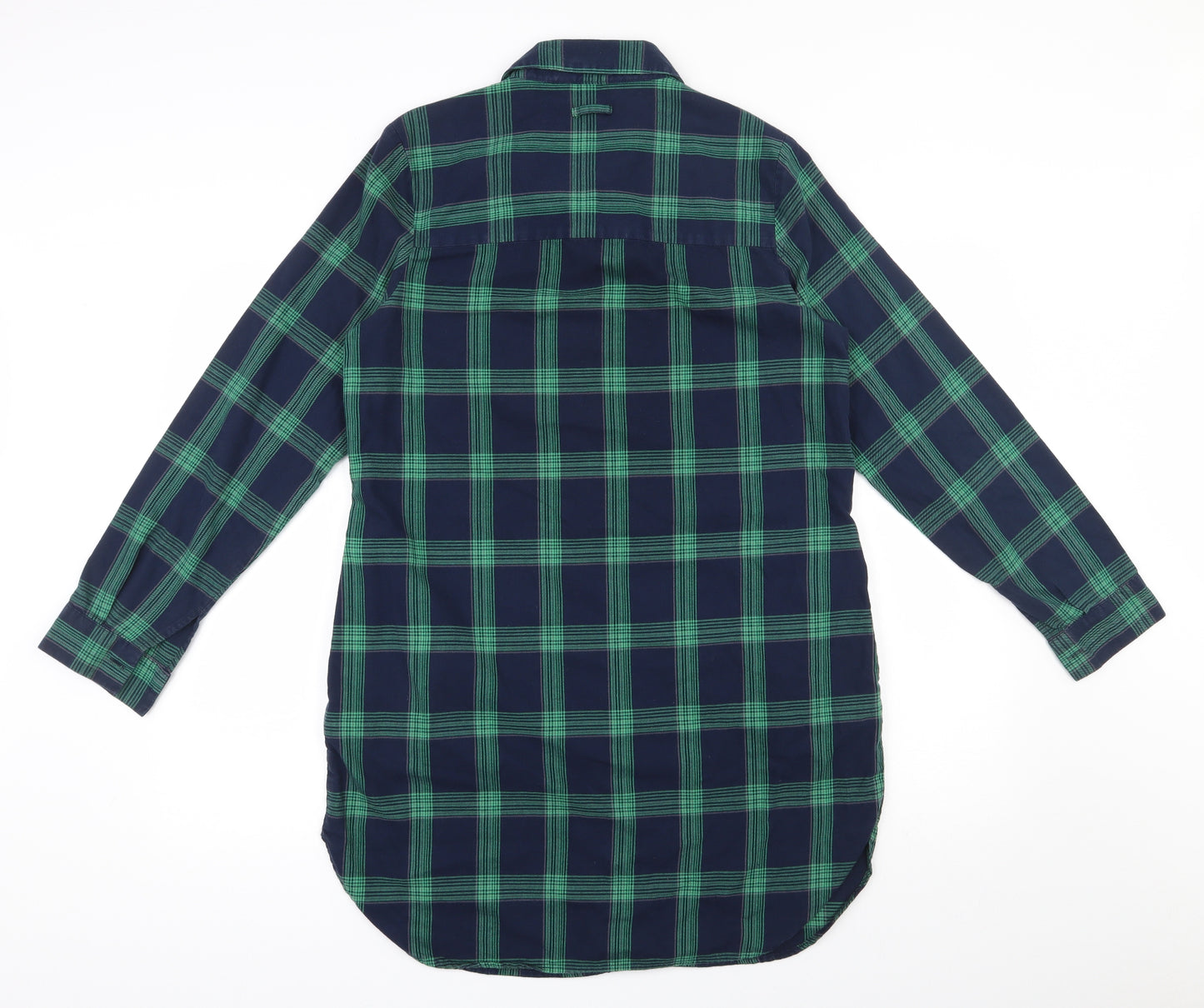 NEXT Womens Blue Plaid 100% Cotton Shirt Dress  Size 12  Collared Button