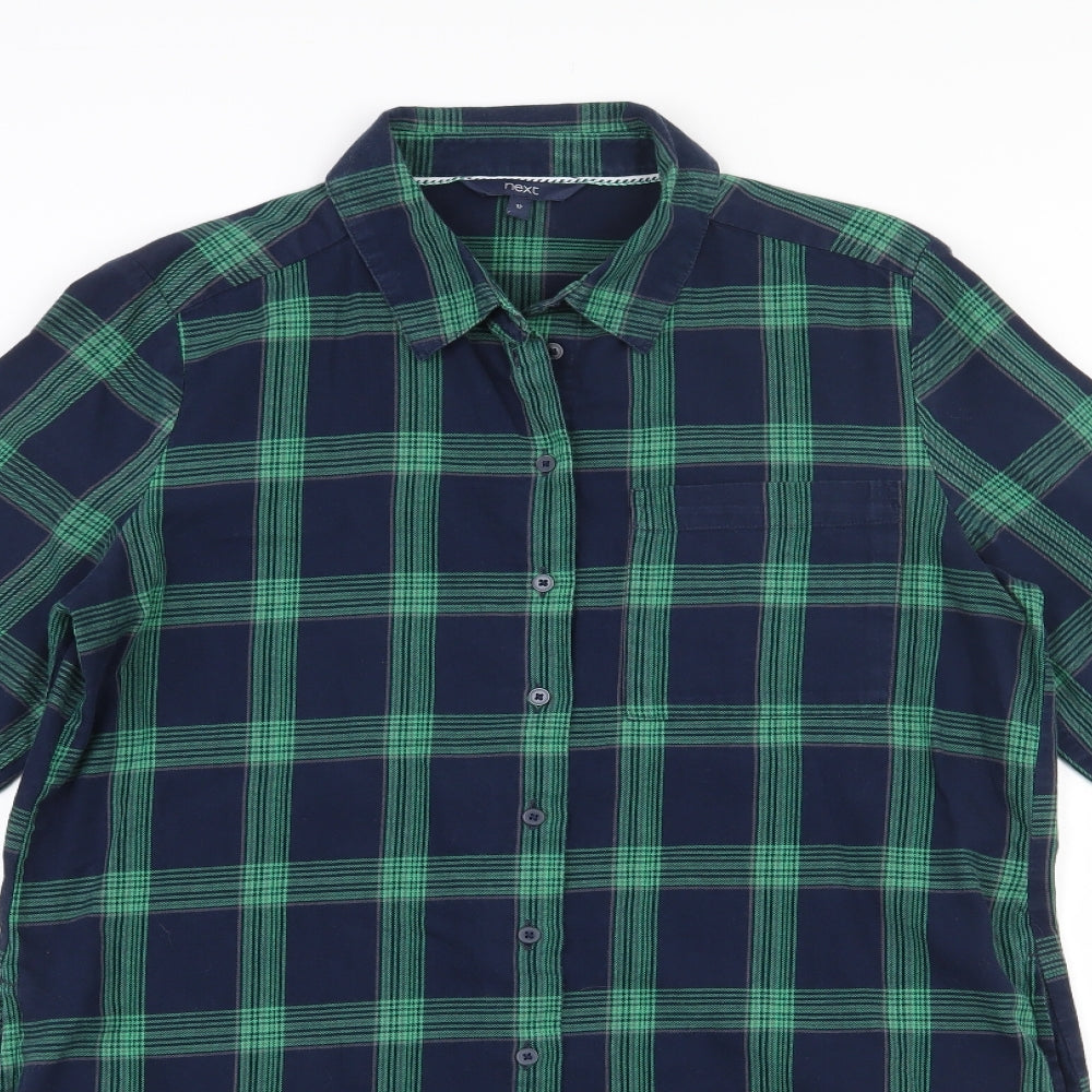 NEXT Womens Blue Plaid 100% Cotton Shirt Dress  Size 12  Collared Button