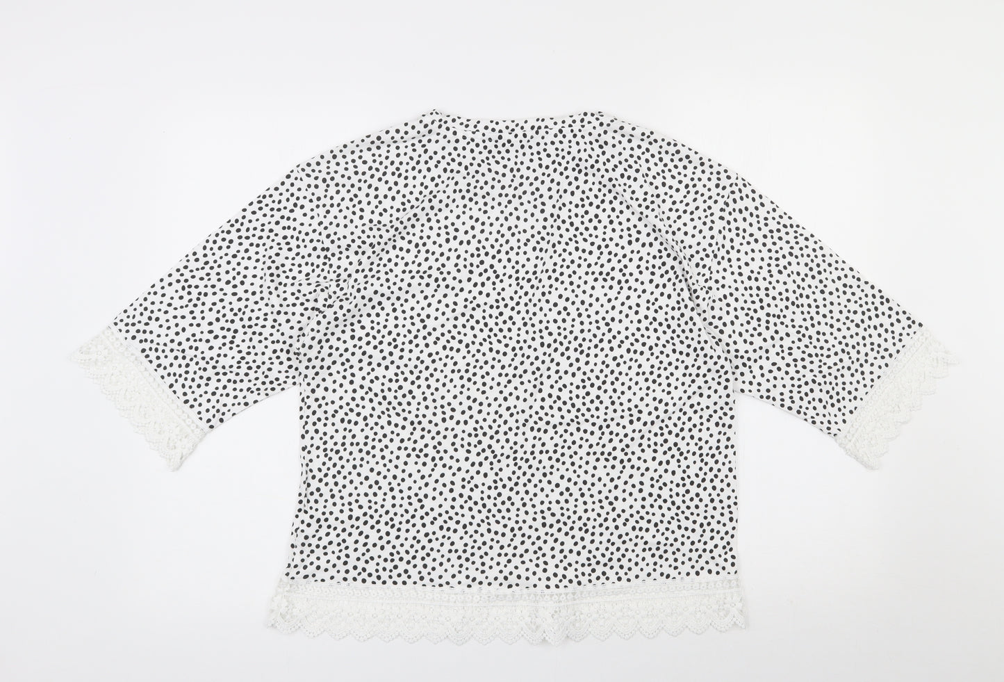 F&F Womens White Polka Dot Cotton Basic T-Shirt Size 12 Round Neck