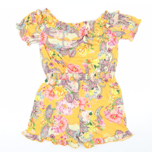 River Island Girls Multicoloured Floral Polyester Playsuit One-Piece Size 9-10 Years  Pullover