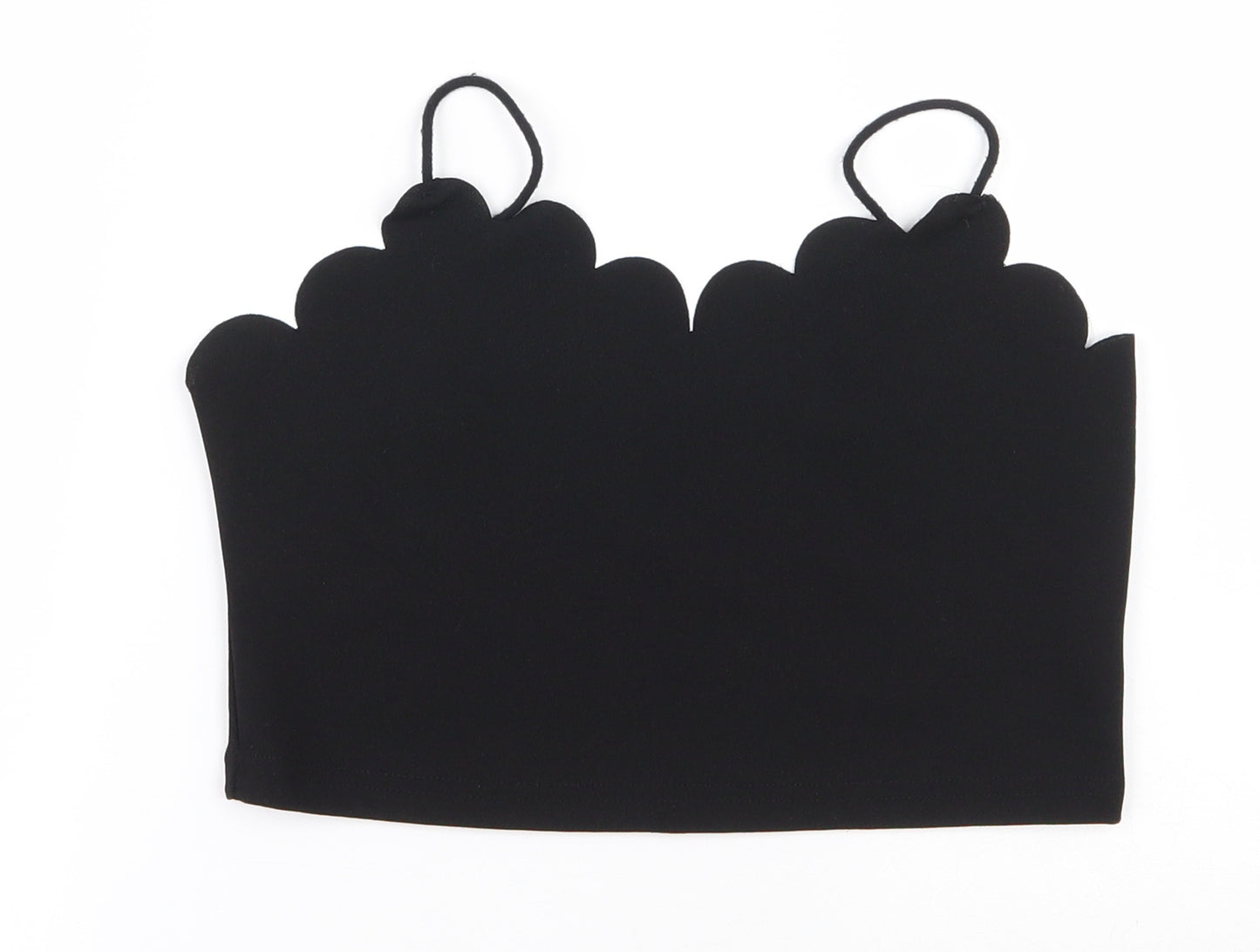 SheIn Girls Black  Polyester Cropped Casual Size 11-12 Years V-Neck Pullover - Scalloped Edging