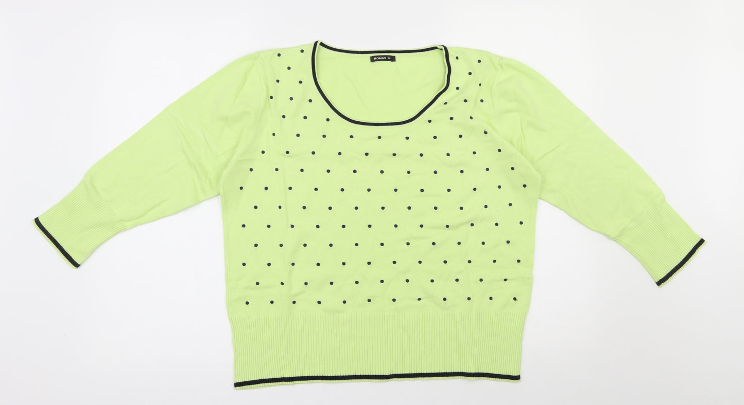 Roman Womens Green Scoop Neck Polka Dot Viscose Pullover Jumper Size 18