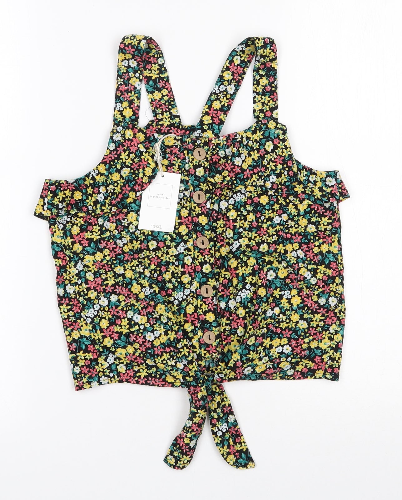 NEXT Girls Multicoloured Floral 100% Cotton Basic Blouse Size 11 Years Square Neck Button - Organic Cotton
