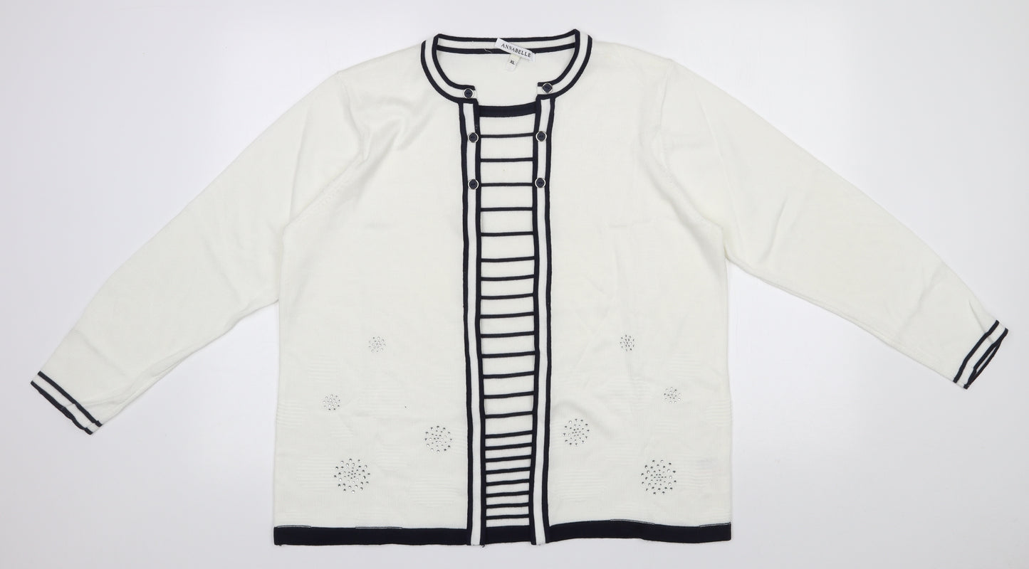 Annabelle Womens White Round Neck  Acrylic Pullover Jumper Size XL