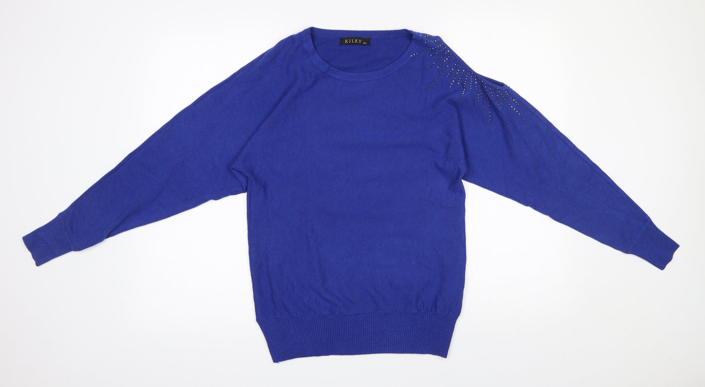 Kilky Womens Blue Round Neck  Viscose Pullover Jumper Size M   - Cold shoulder