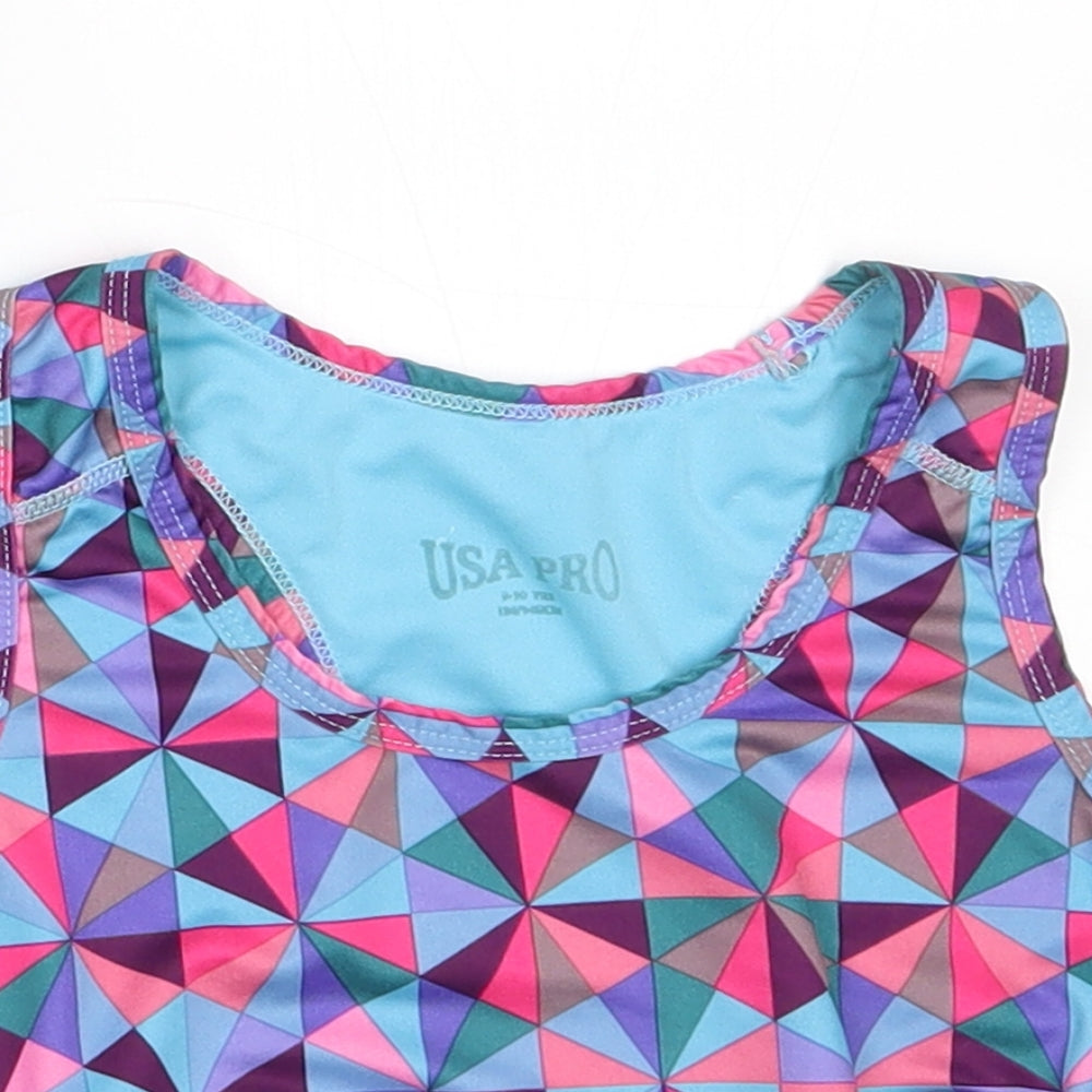 USA Pro Girls Multicoloured Geometric Polyester Cropped Tank Size 9-10 Years Round Neck Pullover