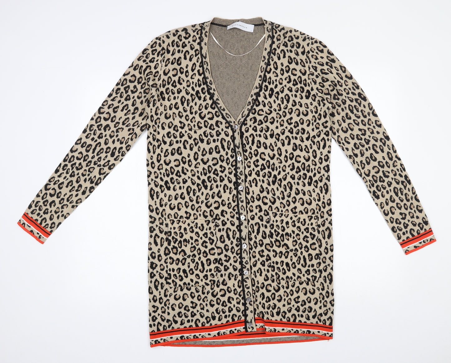 Rino & Pelle Womens Beige V-Neck Animal Print Viscose Cardigan Jumper Size S