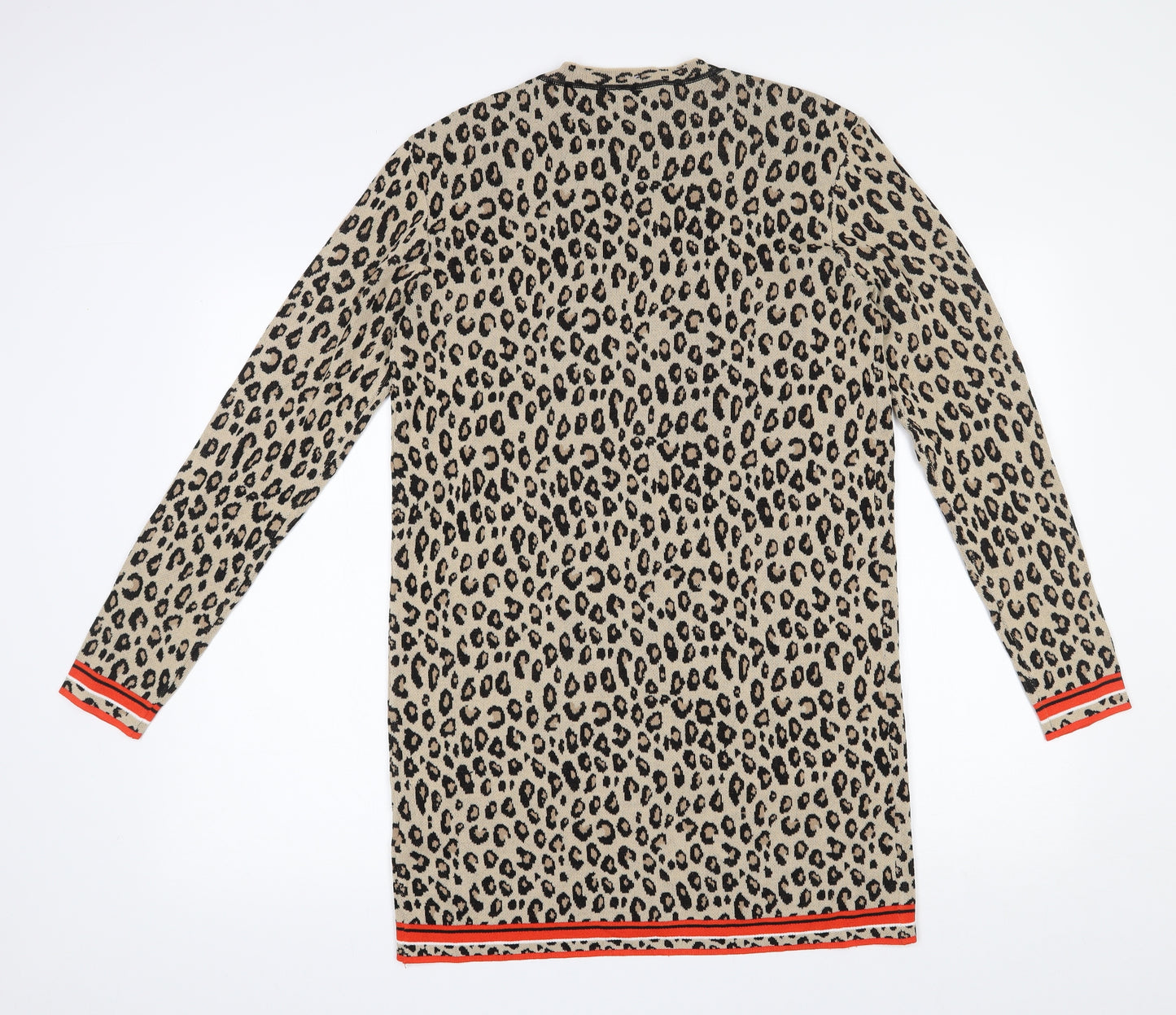 Rino & Pelle Womens Beige V-Neck Animal Print Viscose Cardigan Jumper Size S
