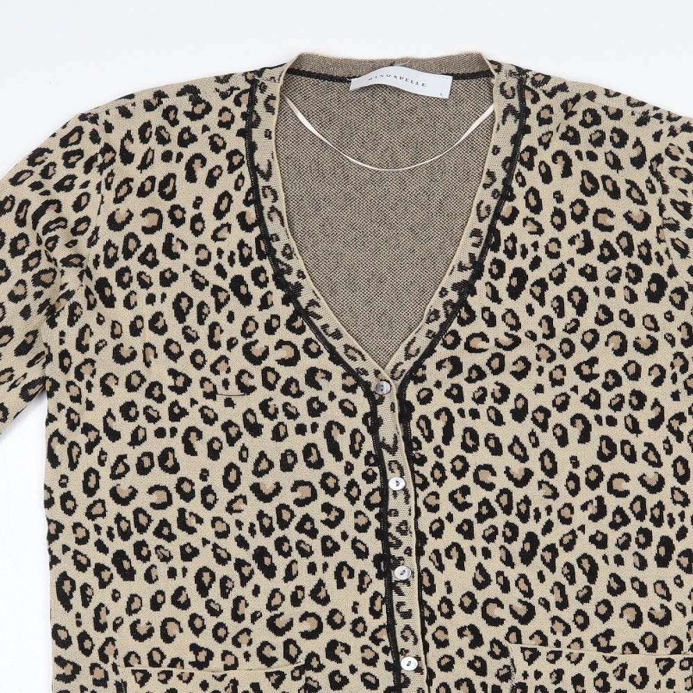 Rino & Pelle Womens Beige V-Neck Animal Print Viscose Cardigan Jumper Size S