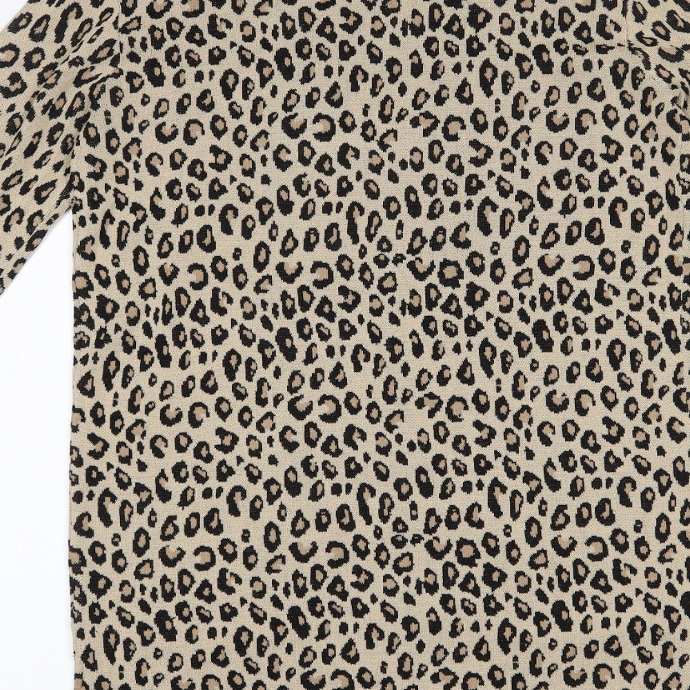 Rino & Pelle Womens Beige V-Neck Animal Print Viscose Cardigan Jumper Size S
