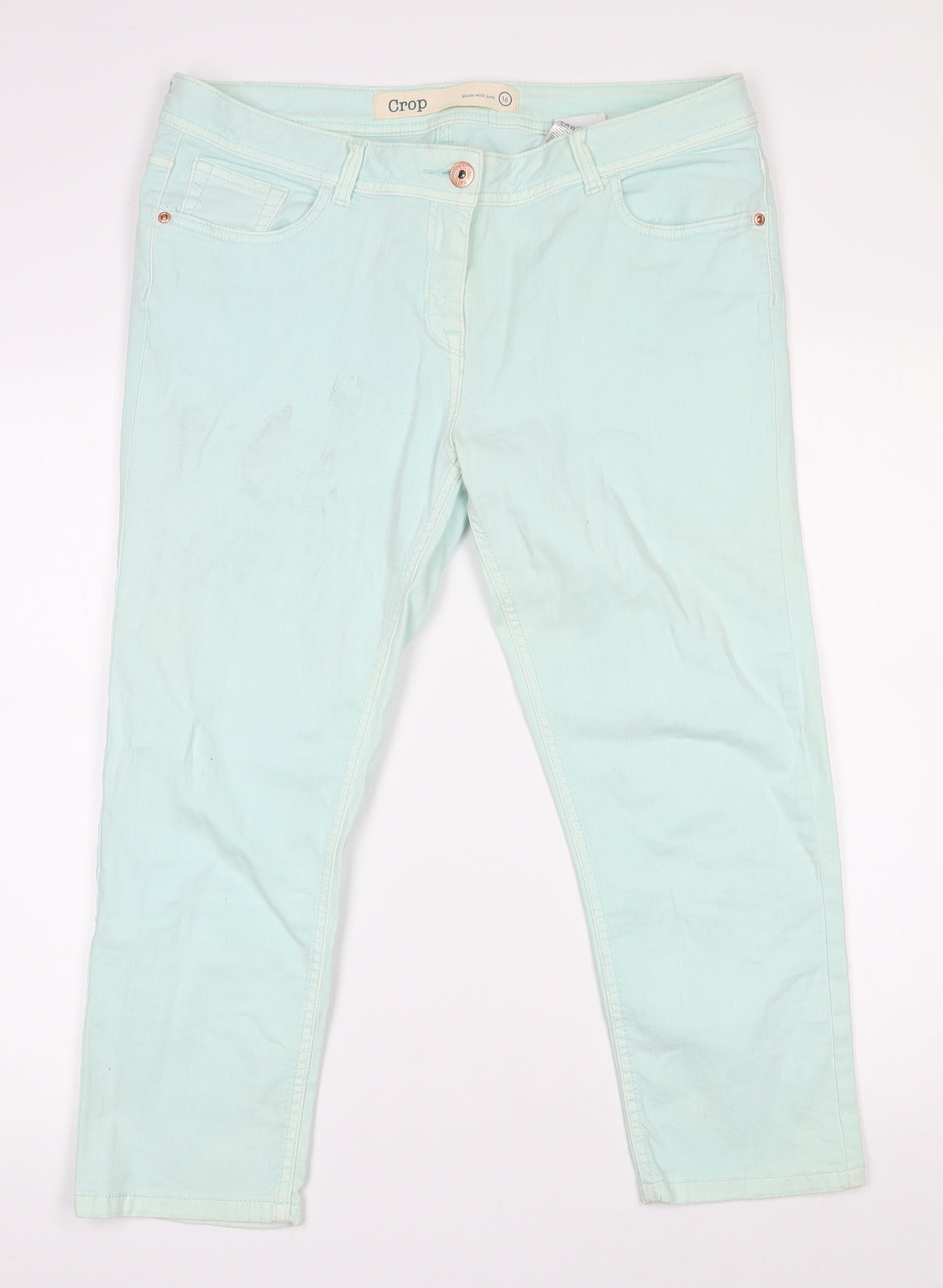 NEXT Womens Green  Cotton Cropped Jeans Size 16 L22.5 in Regular Zip