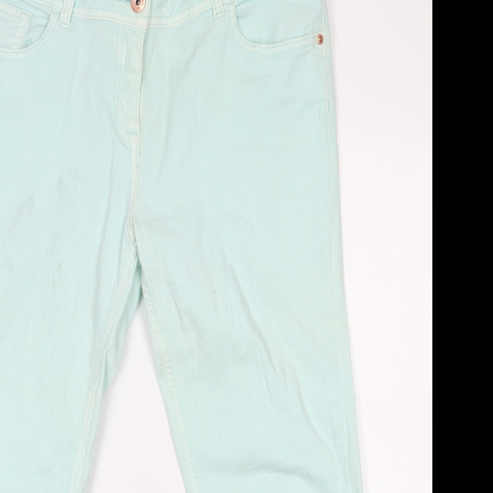 NEXT Womens Green  Cotton Cropped Jeans Size 16 L22.5 in Regular Zip