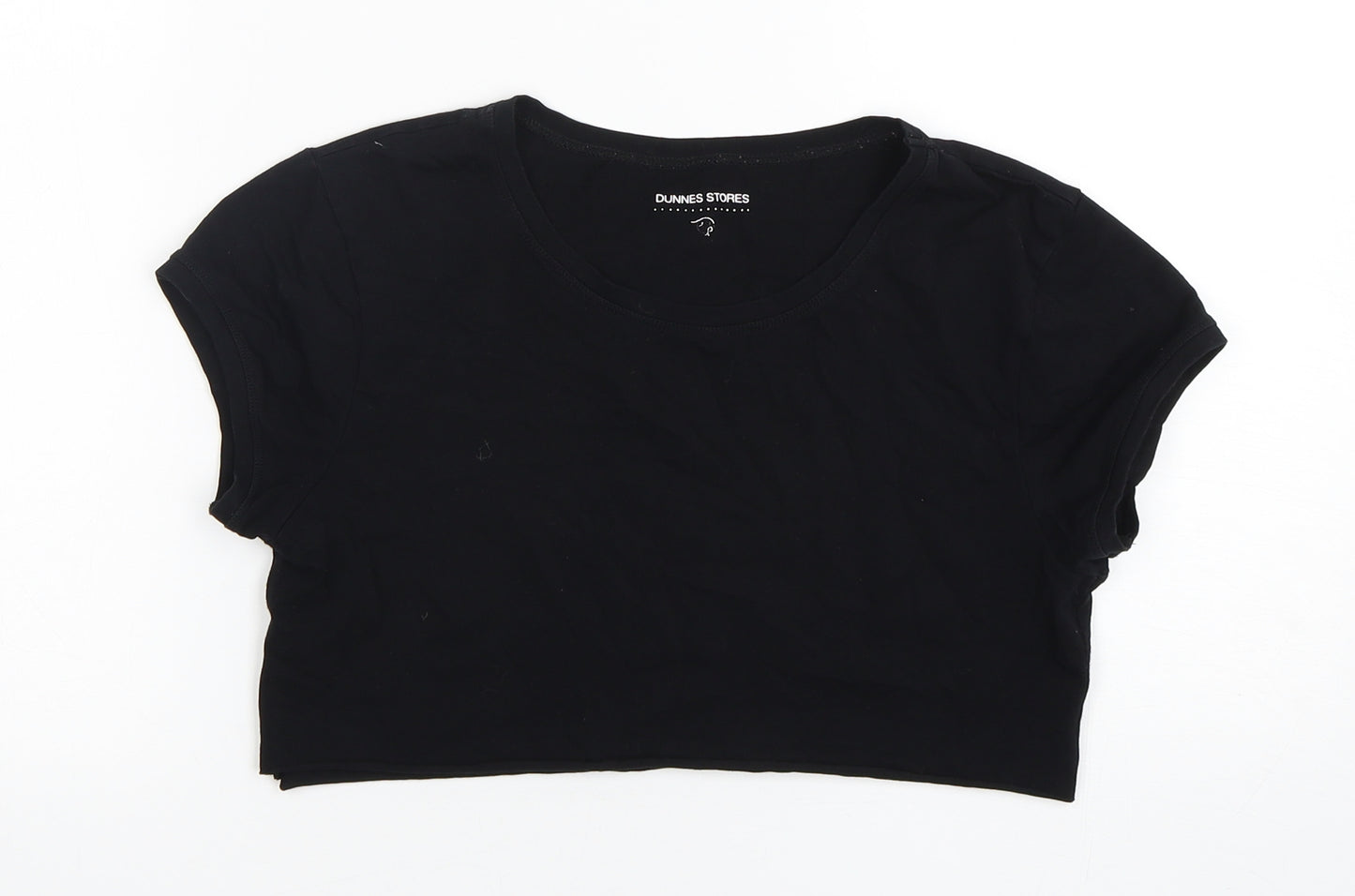 Dunnes Stores Womens Black  Polyester Cropped T-Shirt Size 12 Round Neck
