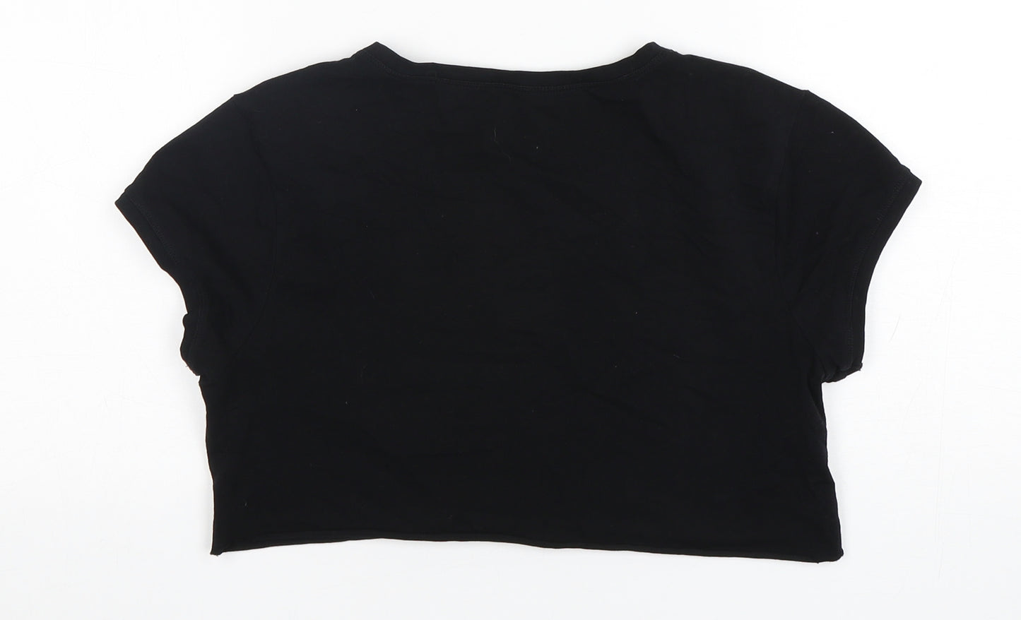 Dunnes Stores Womens Black  Polyester Cropped T-Shirt Size 12 Round Neck