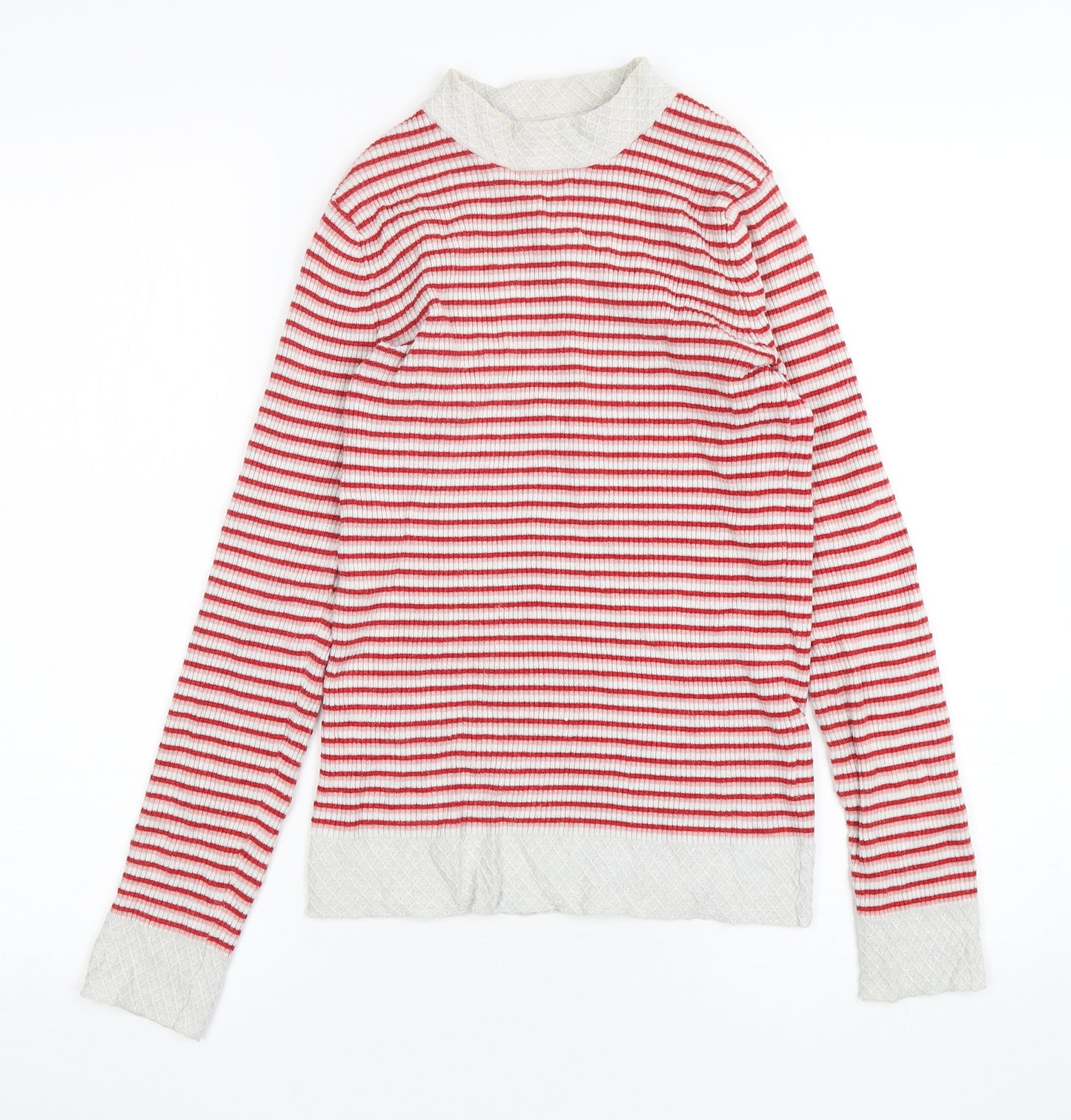 Oliver Bonas Womens Multicoloured High Neck Striped Viscose Pullover Jumper Size 8