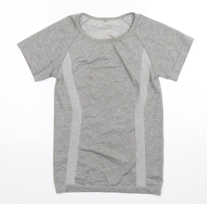 Workout Womens Grey Polyester Basic T-Shirt Size 6 Round Neck Pullover