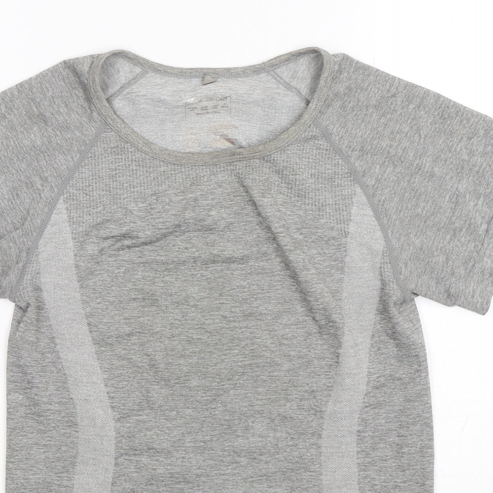 Workout Womens Grey  Polyester Basic T-Shirt Size 6 Round Neck Pullover