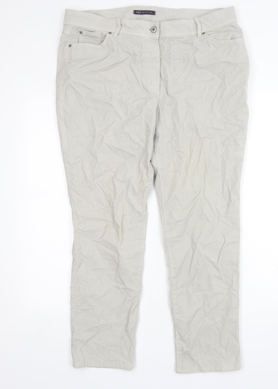 Marks and Spencer Womens Grey  Cotton Straight Jeans Size 16 L28 in Regular Button