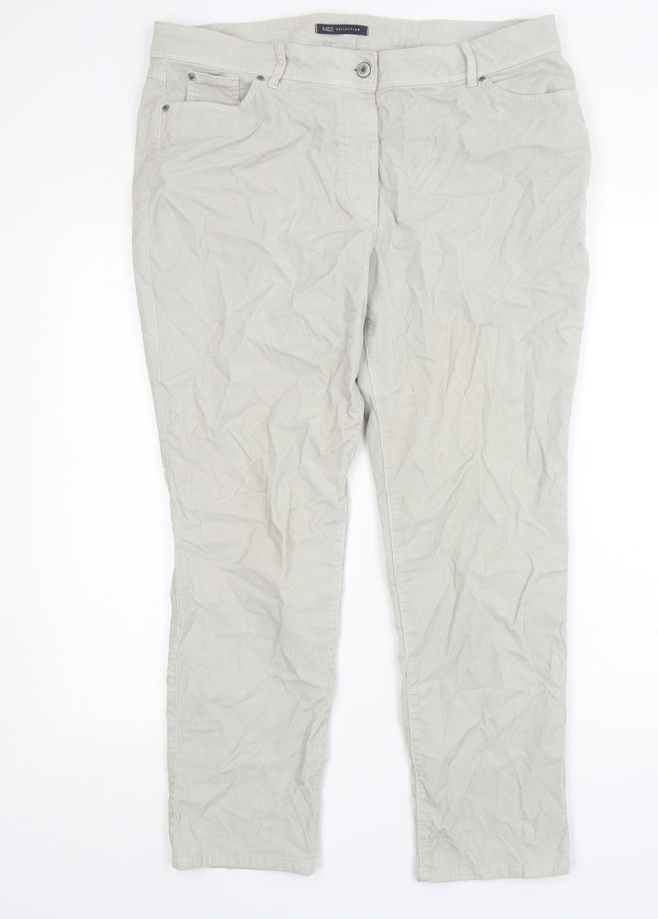 Marks and Spencer Womens Grey  Cotton Straight Jeans Size 16 L28 in Regular Button