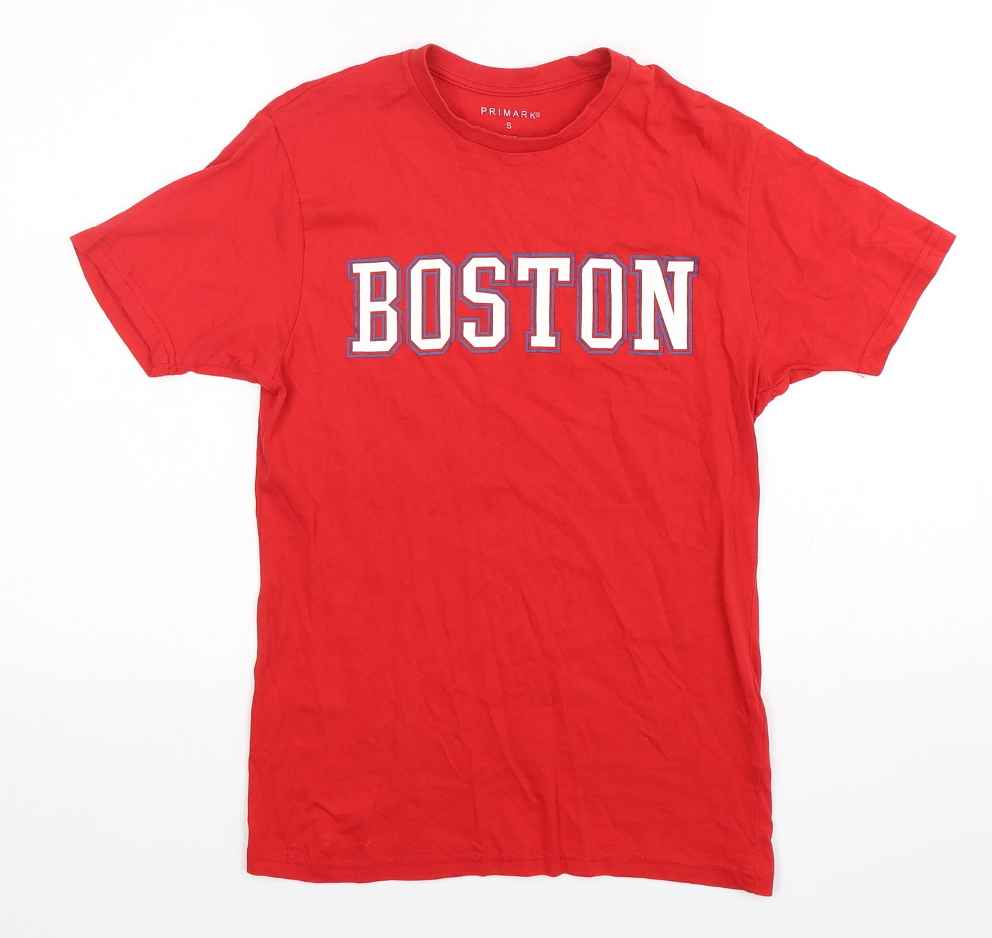 Primark Mens Red  Cotton  T-Shirt Size S Round Neck  - Boston