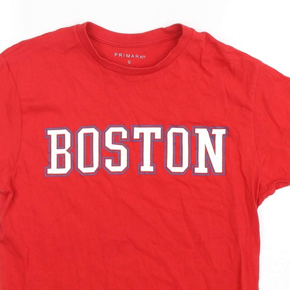 Primark Mens Red  Cotton  T-Shirt Size S Round Neck  - Boston