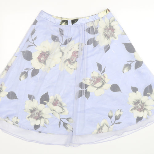 Amber Womens Purple Floral Polyester A-Line Skirt Size M