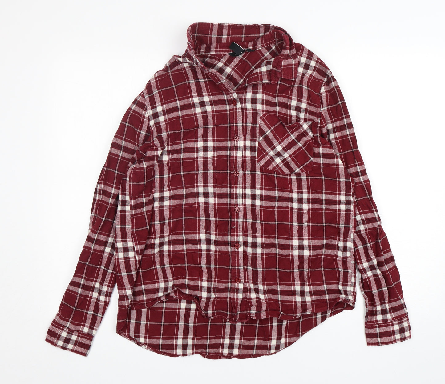 New Look Womens Red Plaid Cotton Basic Button-Up Size 12 Collared