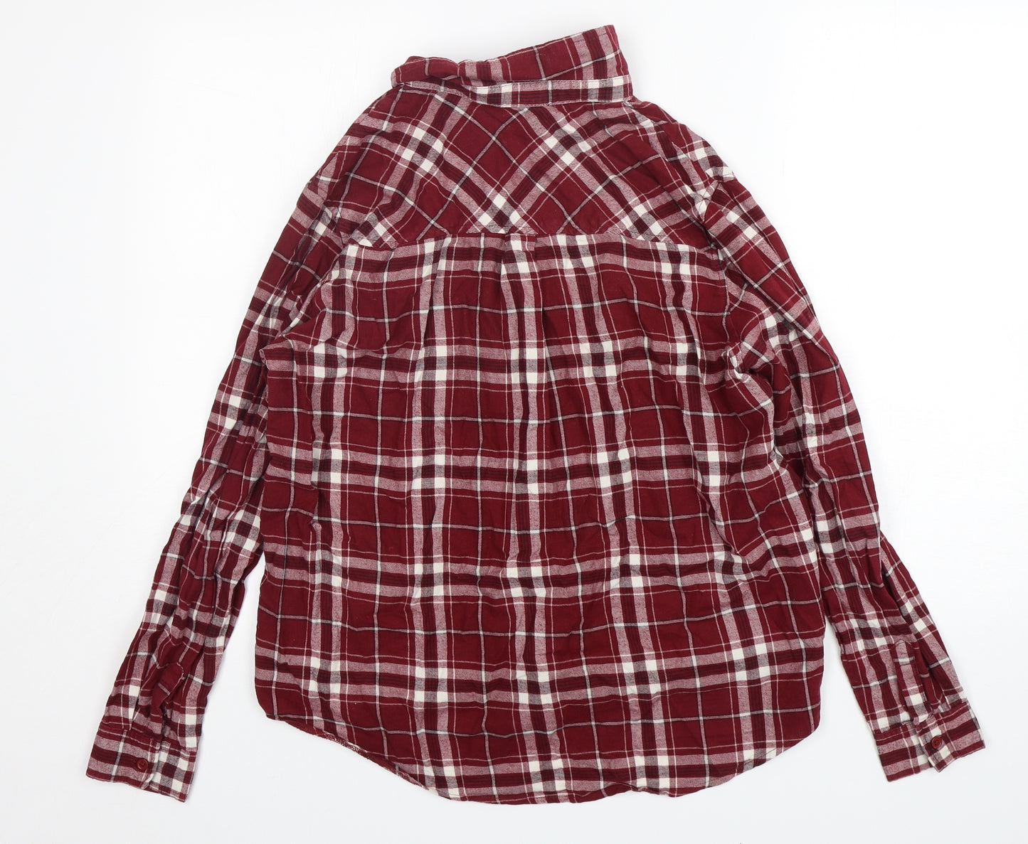 New Look Womens Red Plaid Cotton Basic Button-Up Size 12 Collared