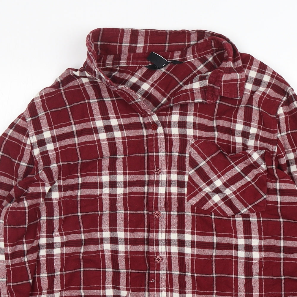 New Look Womens Red Plaid Cotton Basic Button-Up Size 12 Collared