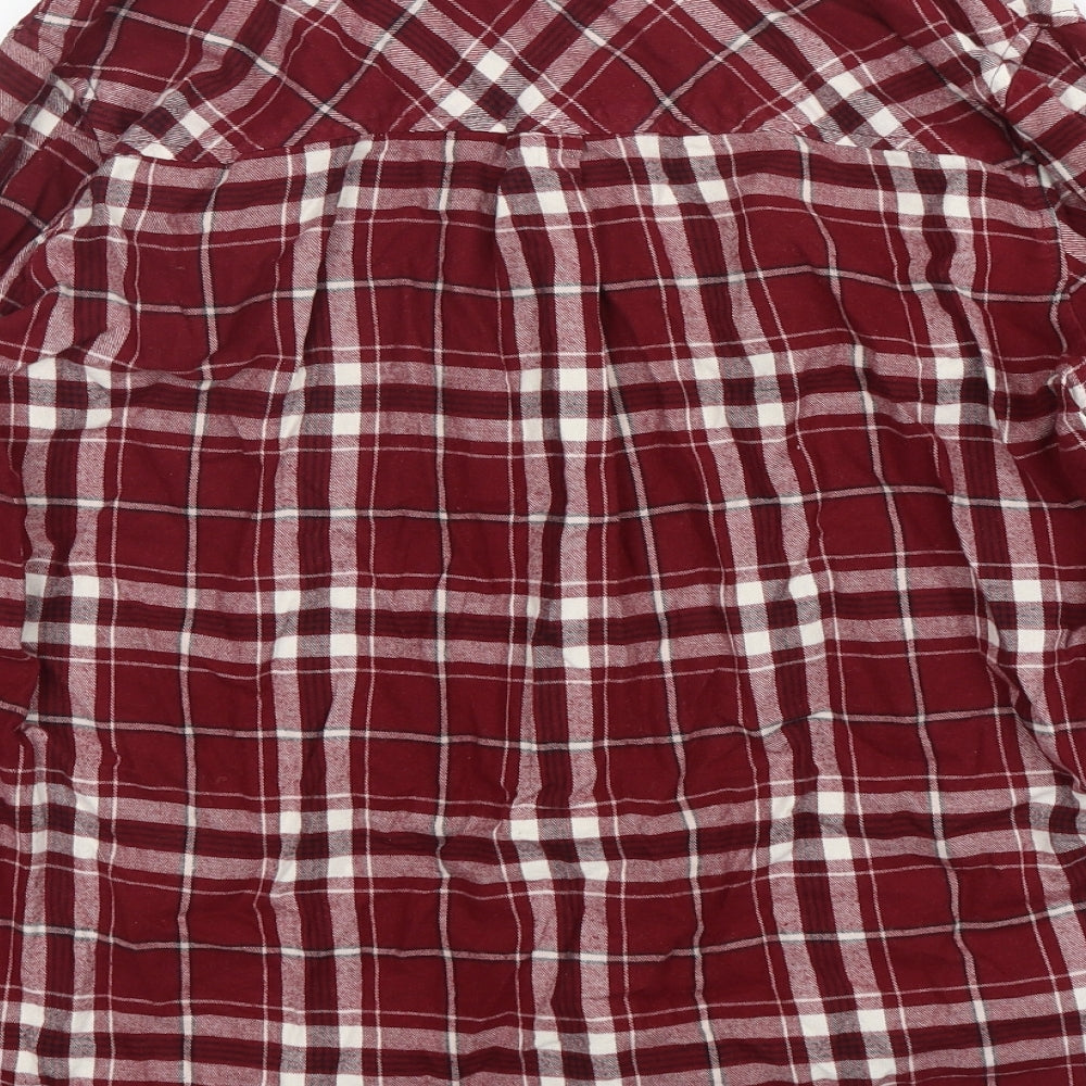 New Look Womens Red Plaid Cotton Basic Button-Up Size 12 Collared