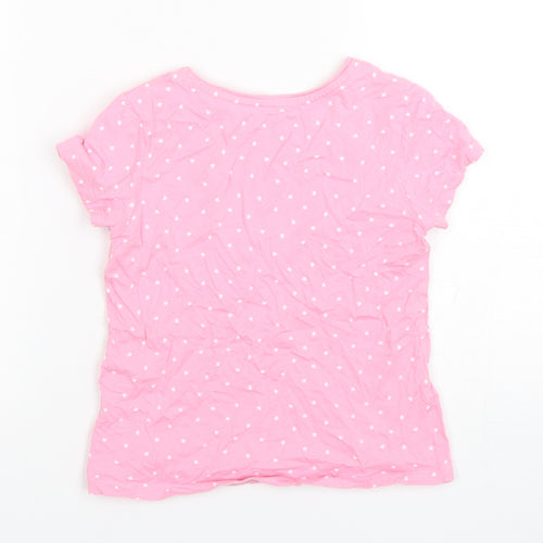 Primark Girls Pink Polka Dot Cotton Basic T-Shirt Size 6-7 Years Round Neck Pullover
