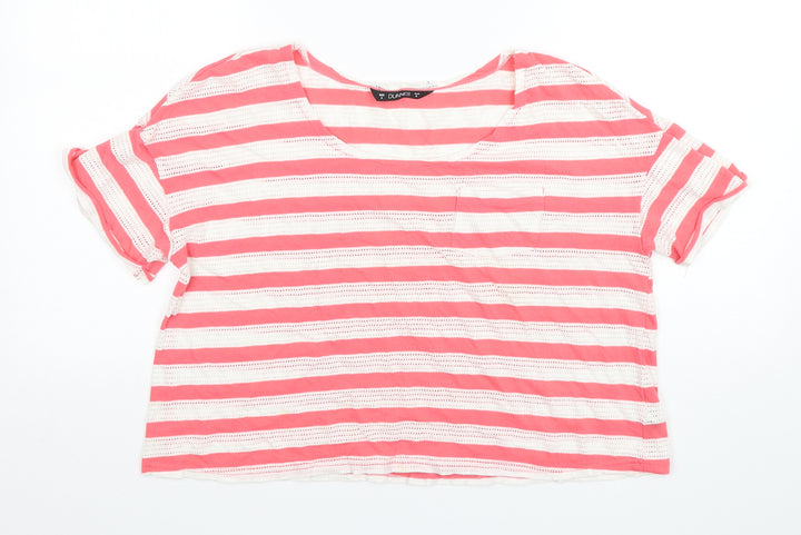 Dunnes Stores Womens Multicoloured Striped Cotton Basic T-Shirt Size S Round Neck