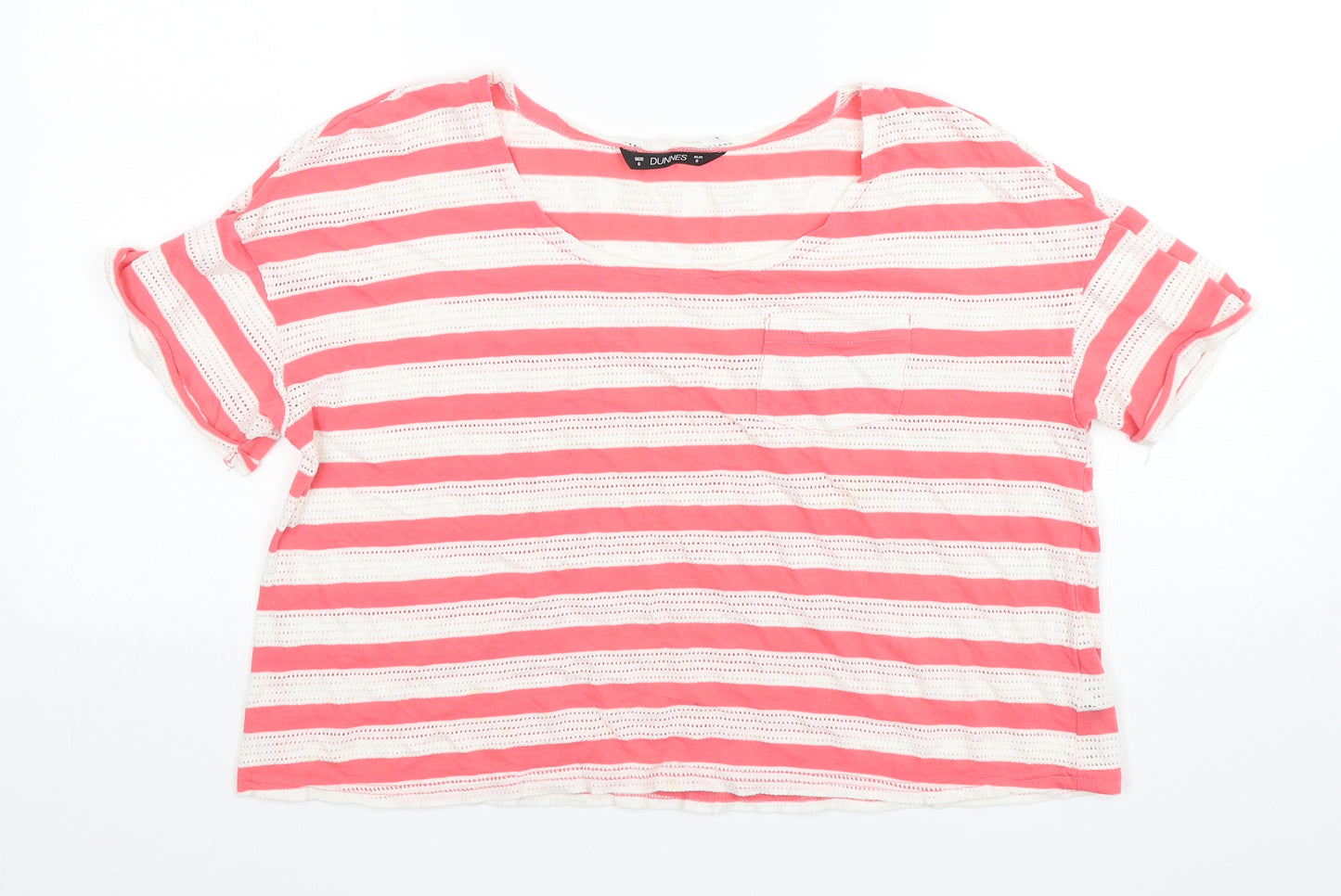 Dunnes Stores Womens Multicoloured Striped Cotton Basic T-Shirt Size S Round Neck
