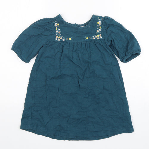TU Girls Green  Cotton A-Line  Size 4-5 Years  Round Neck