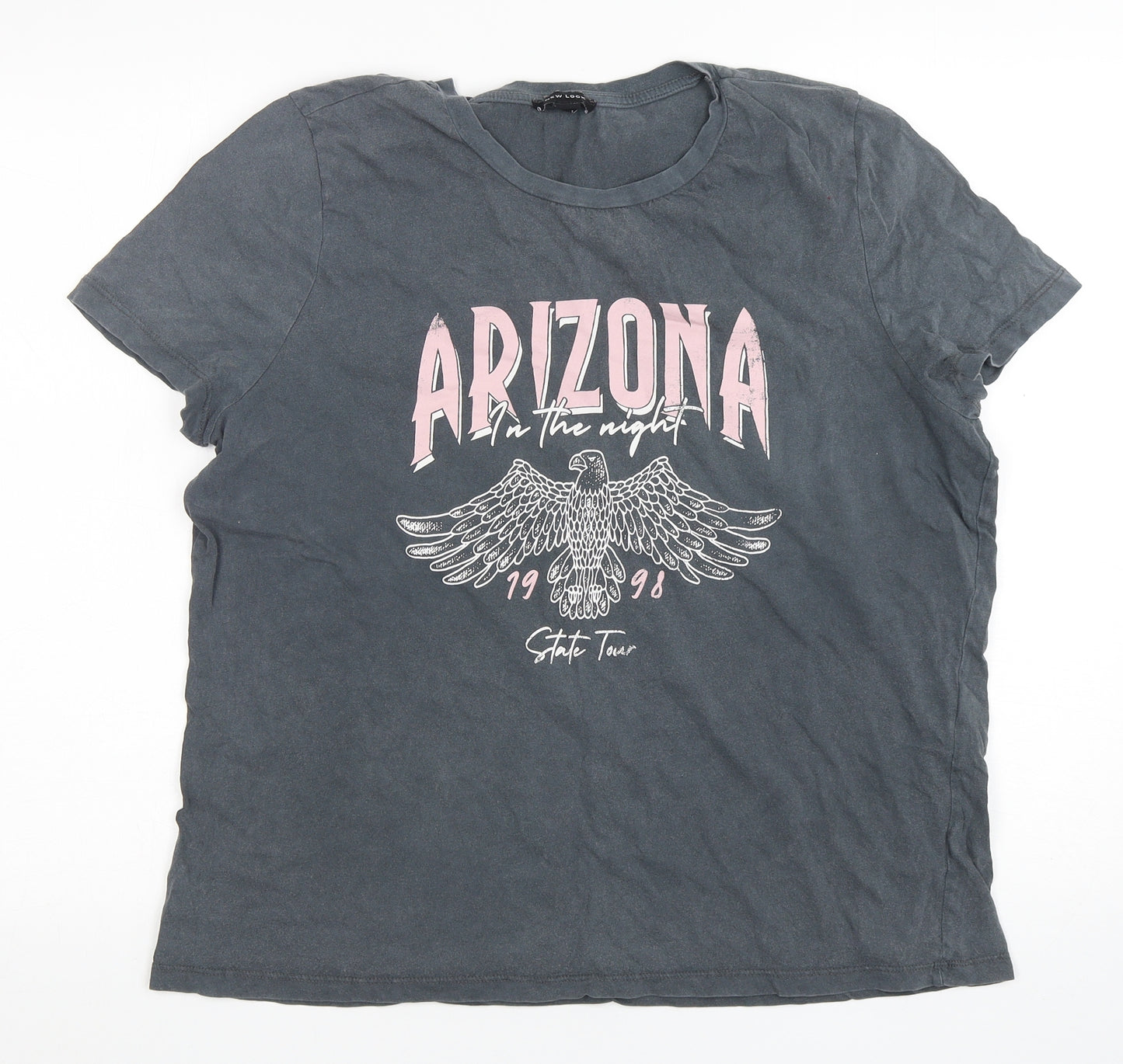 New Look Womens Grey  Cotton Basic T-Shirt Size 18 Round Neck