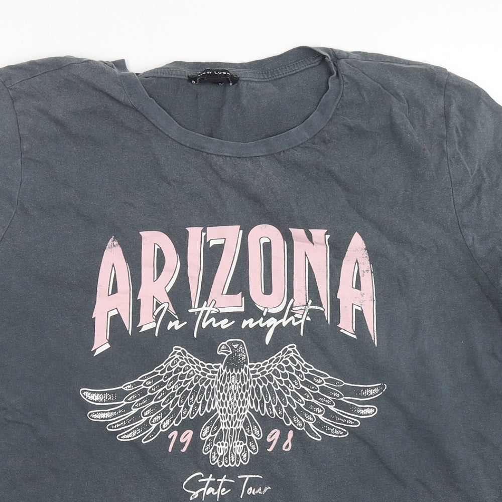 New Look Womens Grey  Cotton Basic T-Shirt Size 18 Round Neck