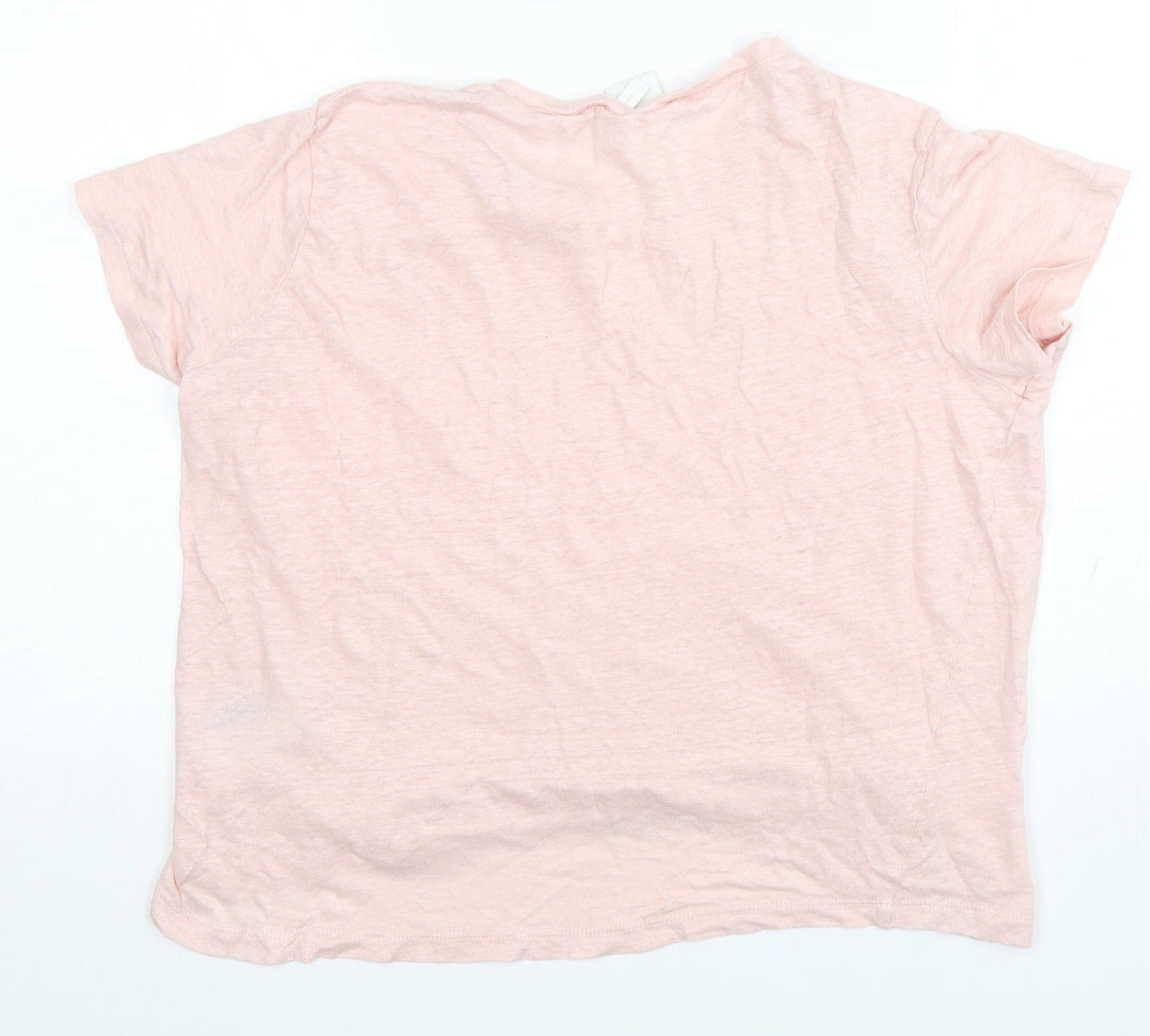 H&M Womens Pink  Linen Basic T-Shirt Size L Round Neck