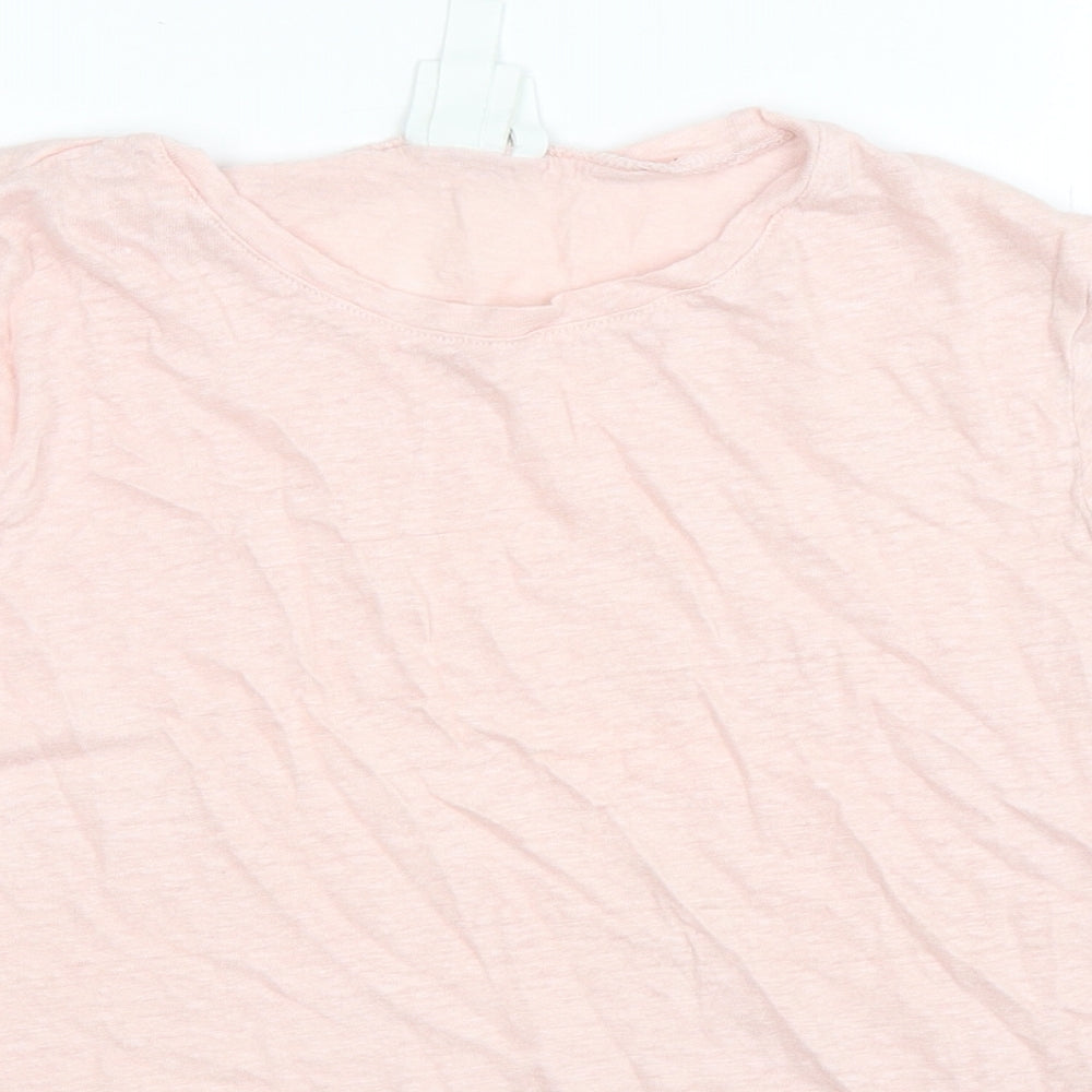 H&M Womens Pink  Linen Basic T-Shirt Size L Round Neck
