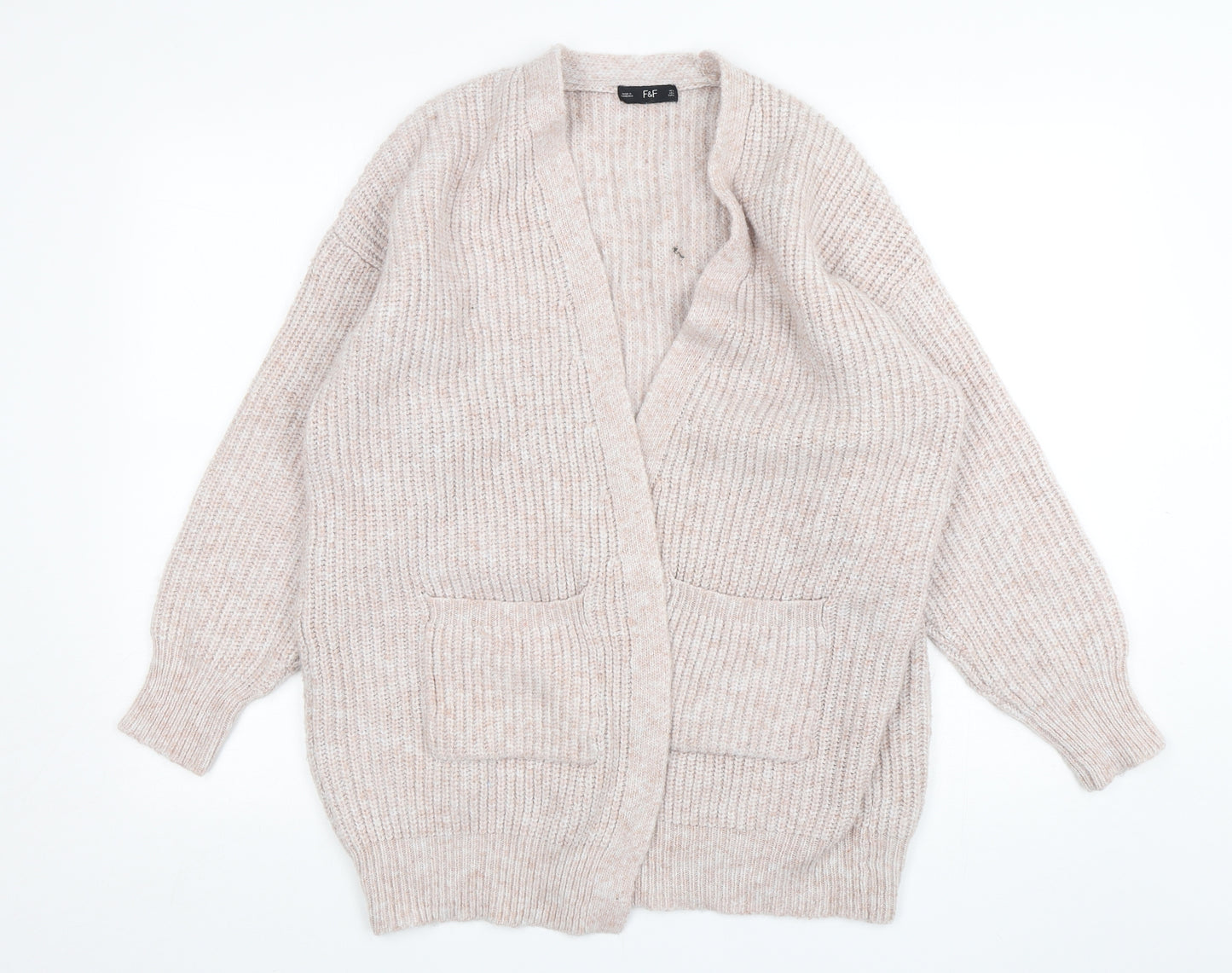 F&F Womens Pink V-Neck  Polyester Cardigan Jumper Size L