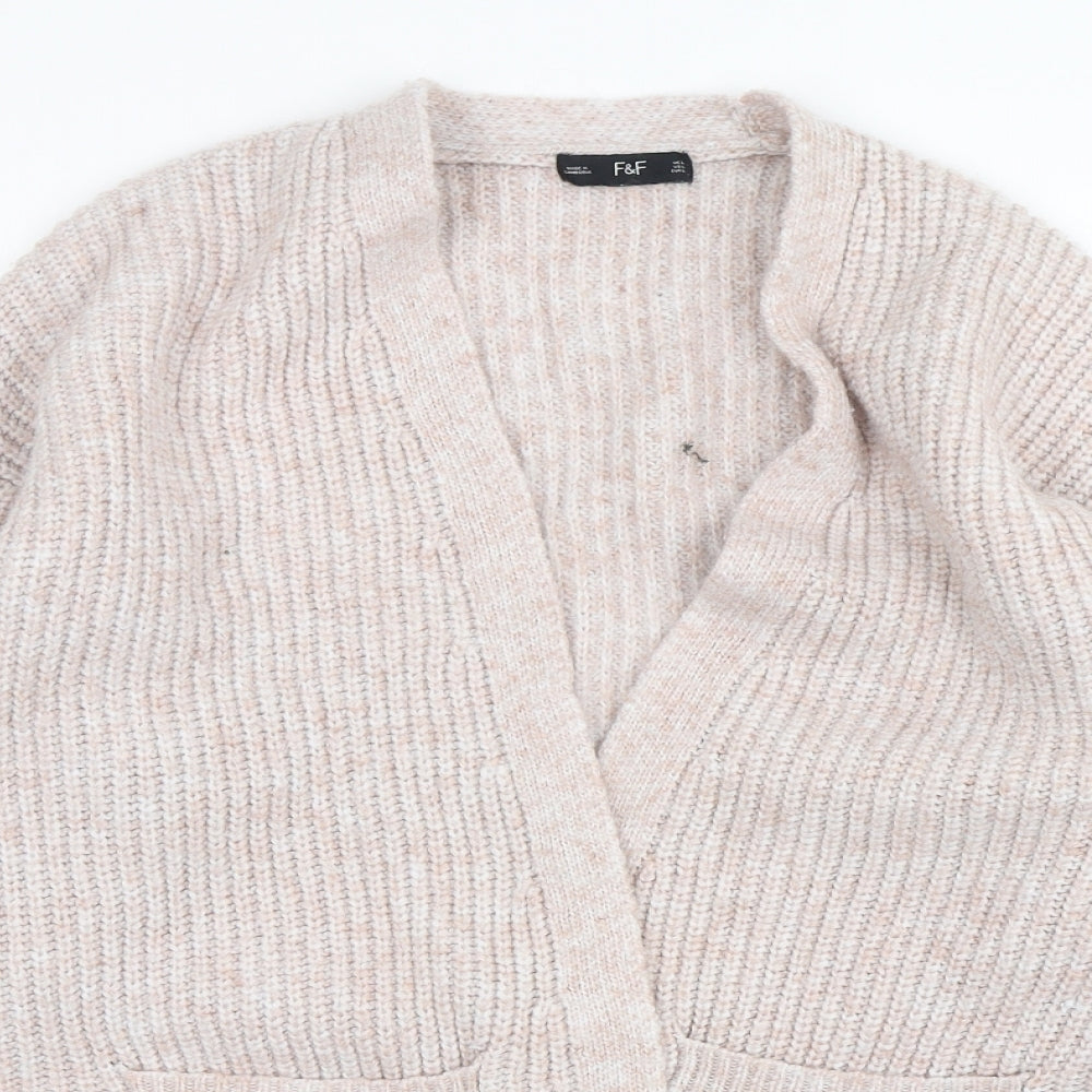 F&F Womens Pink V-Neck  Polyester Cardigan Jumper Size L