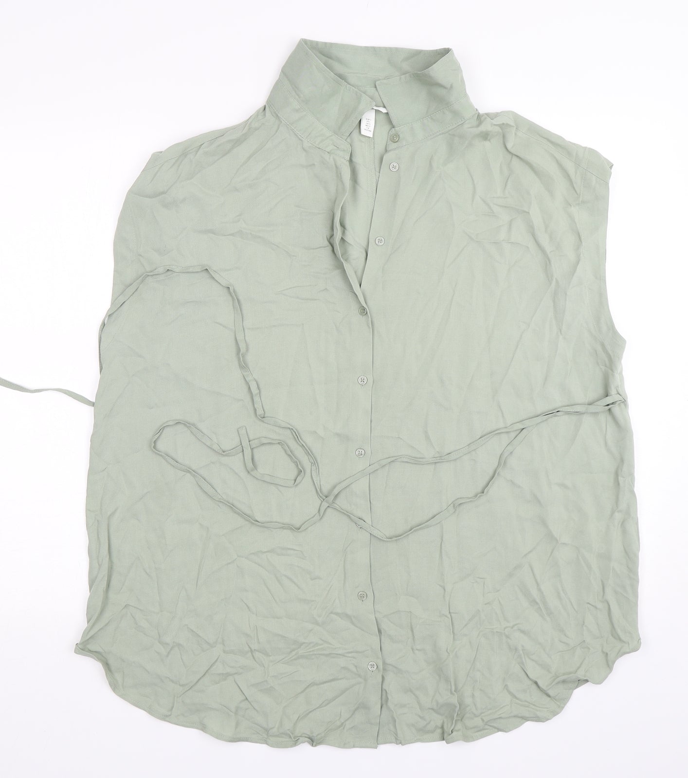 H&M Womens Green  Viscose Basic Button-Up Size L Collared