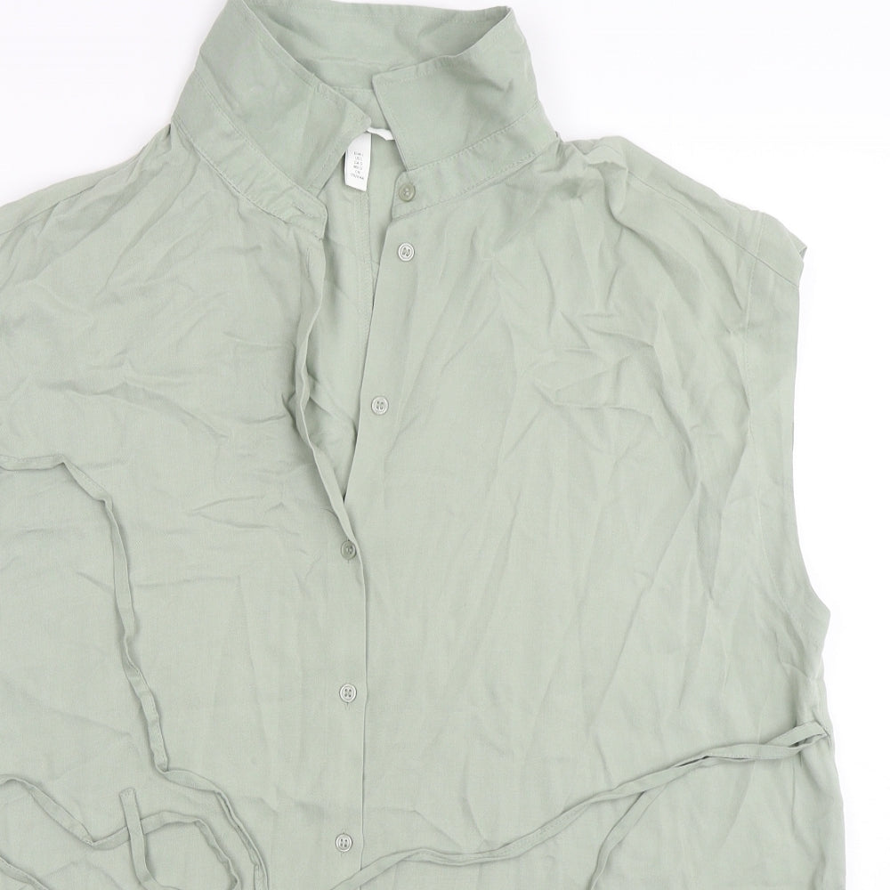 H&M Womens Green  Viscose Basic Button-Up Size L Collared