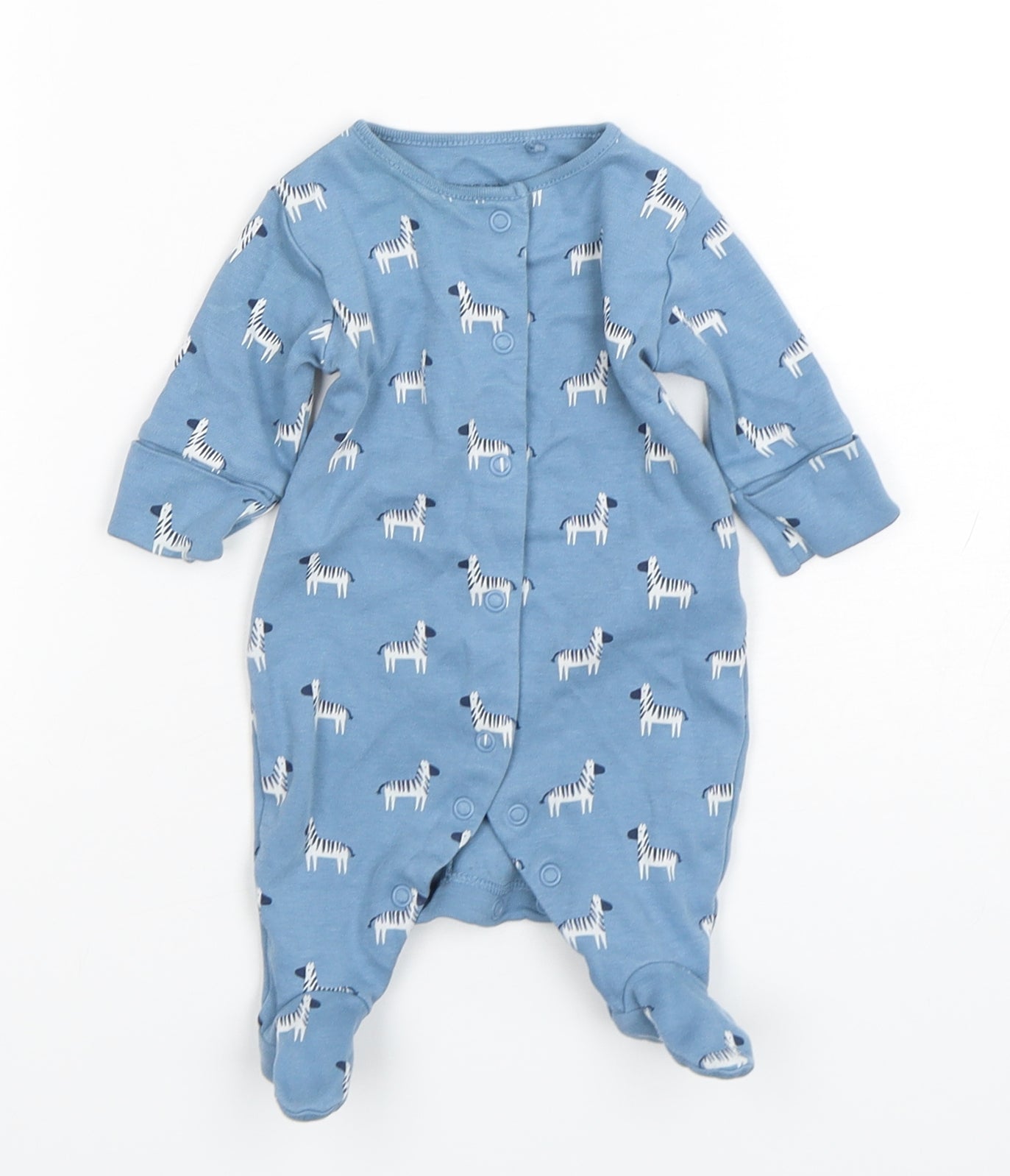 NEXT Boys Blue Spotted Cotton Babygrow One-Piece Size Newborn  Snap - zebra