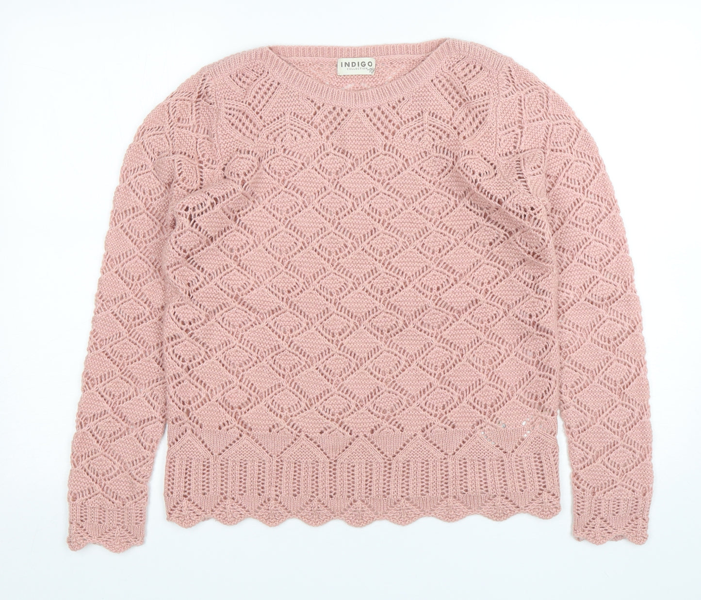 Indigo Womens Pink Round Neck  Acrylic Pullover Jumper Size 10
