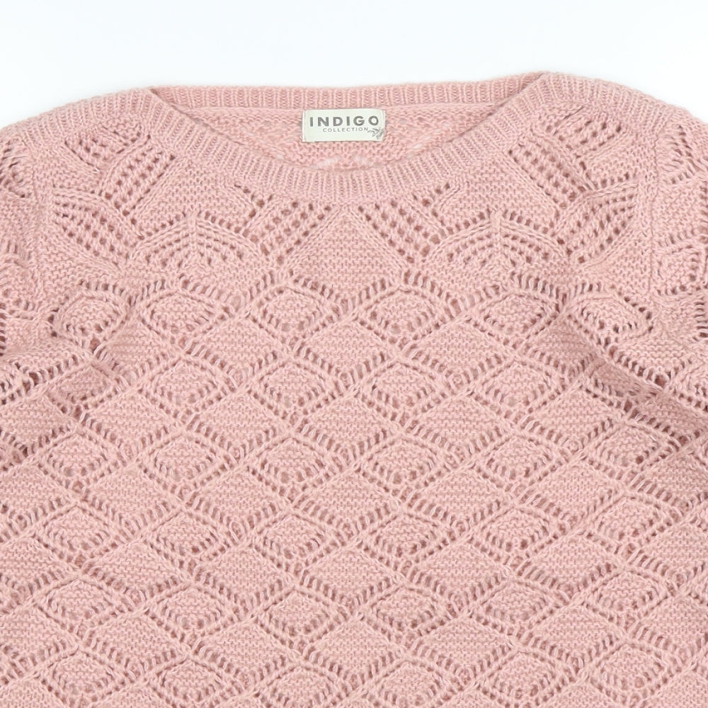 Indigo Womens Pink Round Neck  Acrylic Pullover Jumper Size 10