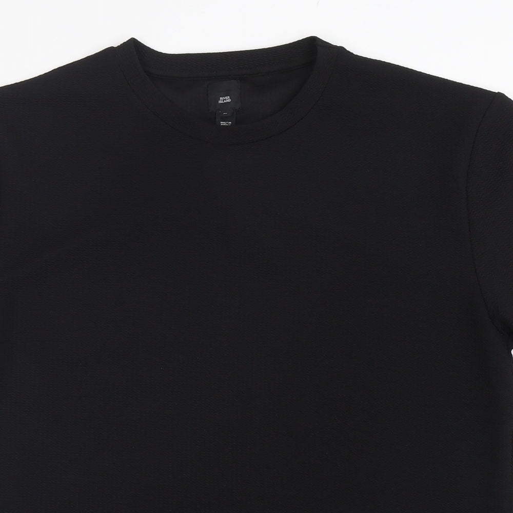 River Island  Mens Black  Polyester  T-Shirt Size M Round Neck