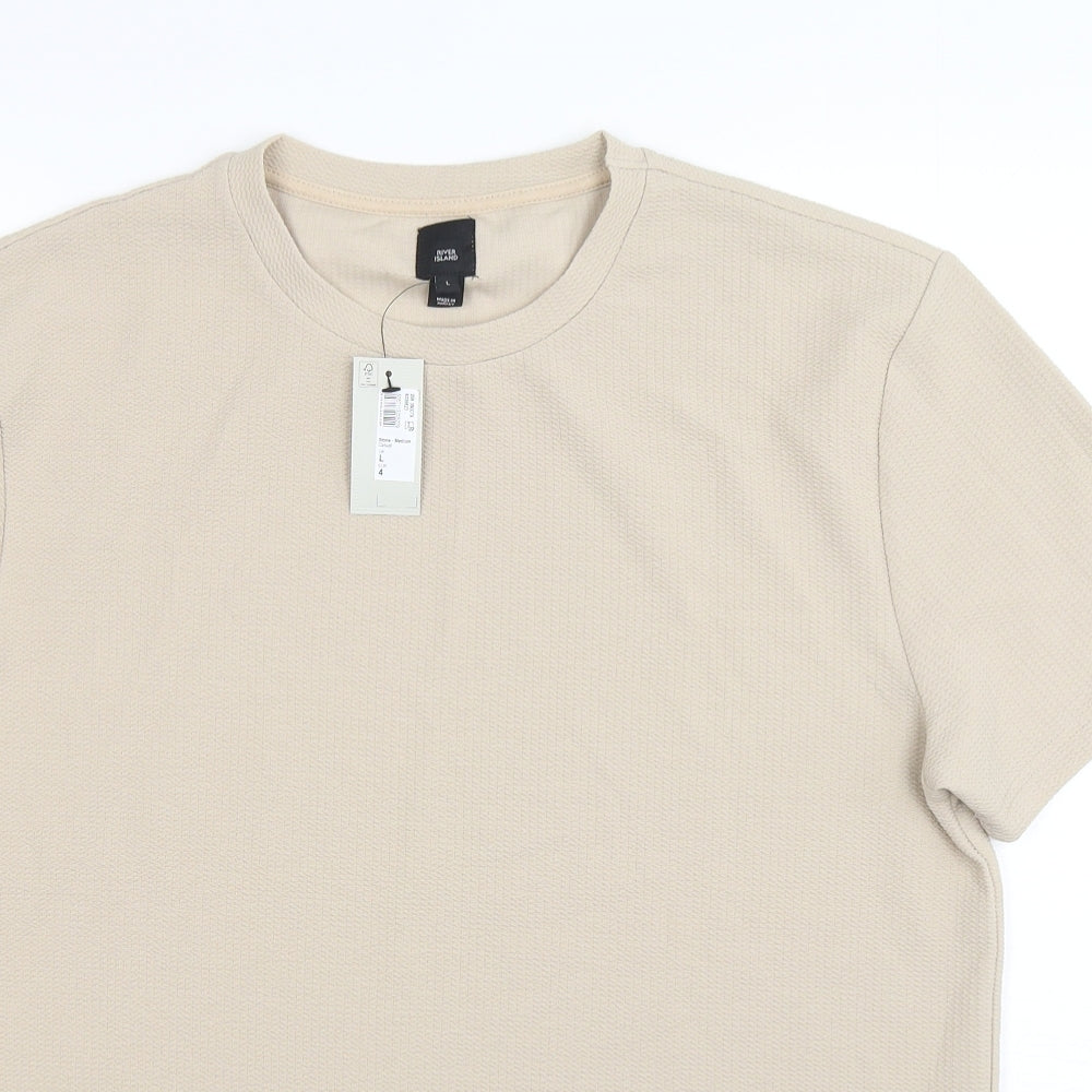 River Island  Mens Beige  Polyester  T-Shirt Size L Round Neck
