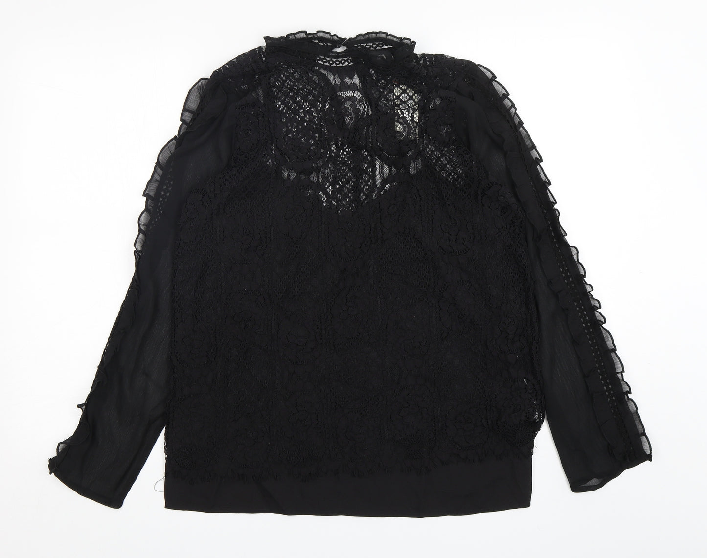 River Island  Womens Black Floral Cotton Basic Blouse Size 10 Round Neck