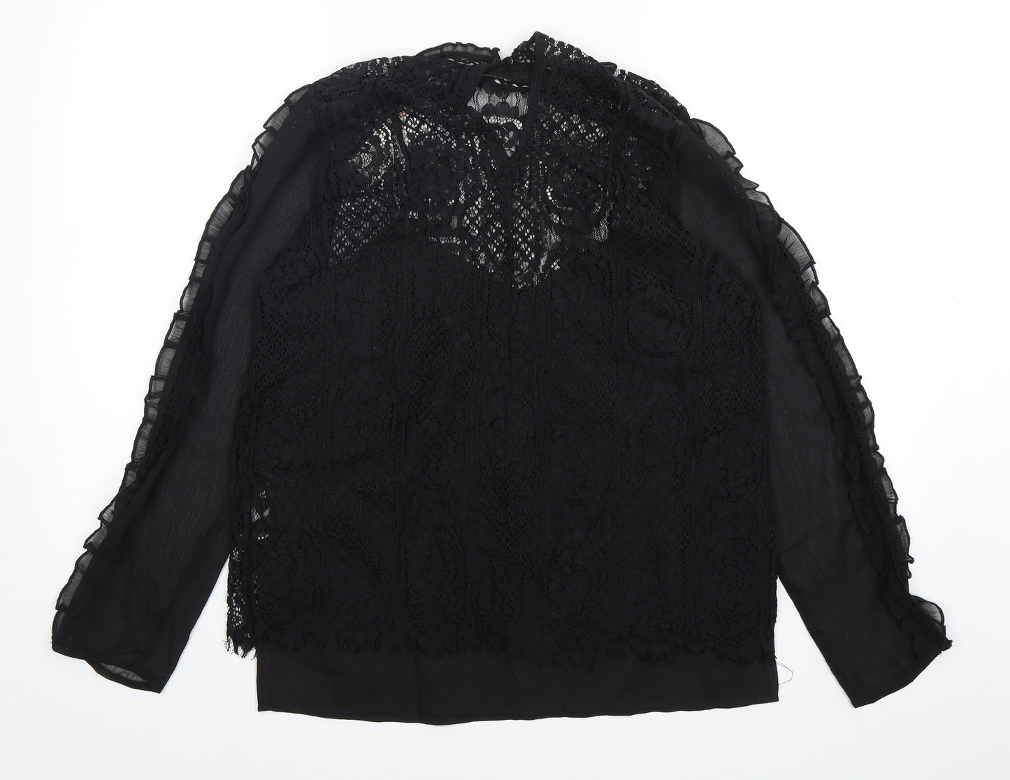 River Island  Womens Black Floral Cotton Basic Blouse Size 10 Round Neck
