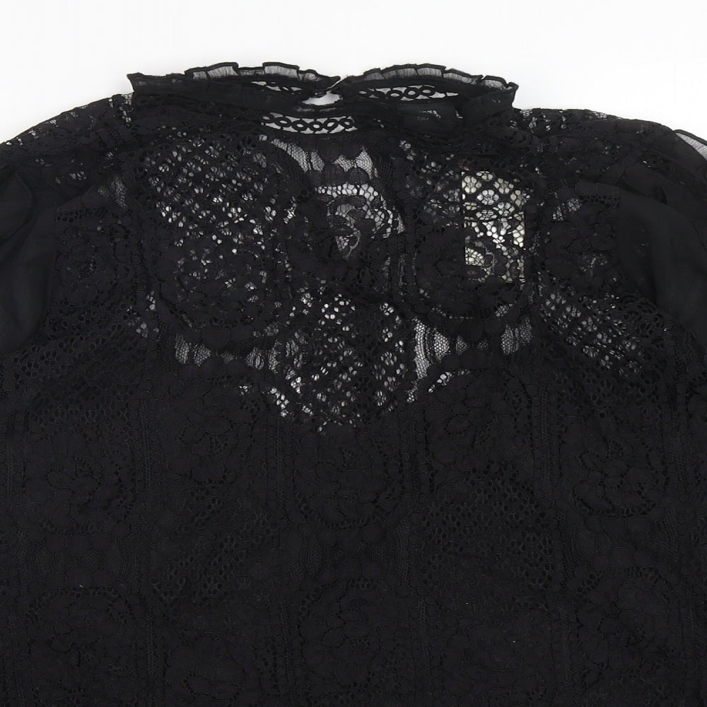 River Island  Womens Black Floral Cotton Basic Blouse Size 10 Round Neck
